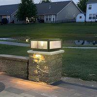 CPLA05 Modern Outdoor Post Light with Tempered Glass Shade Fence Deck Cap Lantern with E26 9W 3000K 110V AC Line Voltage Stainless Steel LED IP55 Waterproof, Electric-Powered, with Adaptable Low-Voltage E26/E27 LED Compatibility