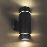 SCSH02 120V Line Voltage LED Aluminum Cylinder Up Down Light 2 Directional Sconce Lighting Medium Base Sockets - Black with Ring