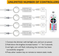 SLNR12 Dotless Neon RGB LED Strip Light 110V IP65 Outdoor Rated Dimmable High Voltage Silicone Strip Light Screws, Mounting Aluminum Clamps, End Cap, Screws, Remote Control and Power Cable