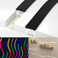 SC01 Black Silicone LED Channel with Flange Recessed Flexible Tube Cover 33ft/10M Roll
