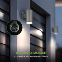SCSH03 120V Line Voltage LED Aluminum Cylinder Up Down Light Mono Directional Sconce Lighting Medium Base Sockets