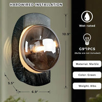 SCH13 Smoked Luster Veining Globe Solid Green Marble Indoor and Outdoor Wall Sconce Light 6.9