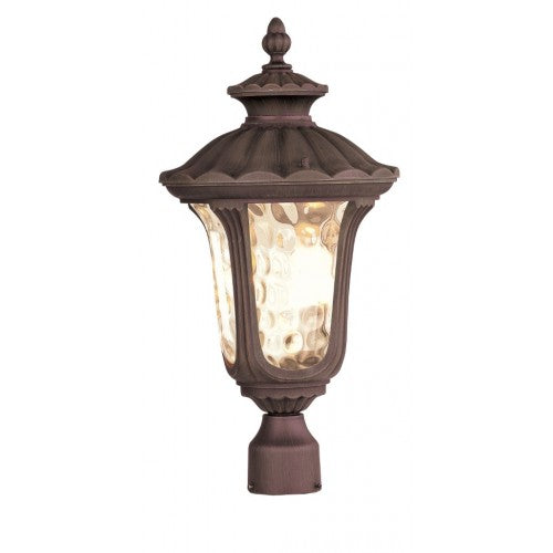 Oxford Candelabra Base 3 Light Bulb Socket Large Outdoor Post Top Lantern 22" x 11" Cast Aluminum and Hand Blown Light Amber Water Glass, Imperial Bronze Finish 120V for Garden, Exterior Post - 7659-58