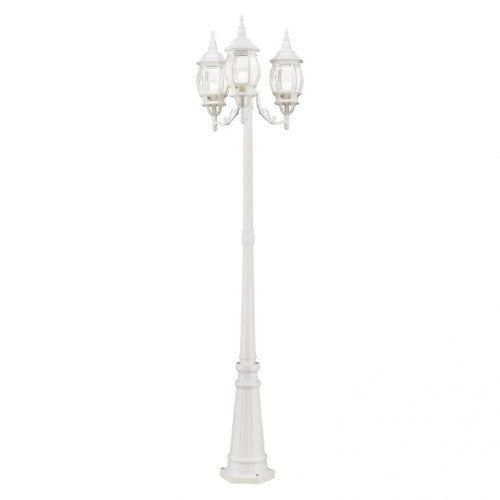 7710-13 Frontenac Medium Base 3 Light Bulb Socket Outdoor 3 Head Post 84" x 24" Aluminum and Clear Beveled Glass, Textured White Finish 120V for Garden, Exterior Post