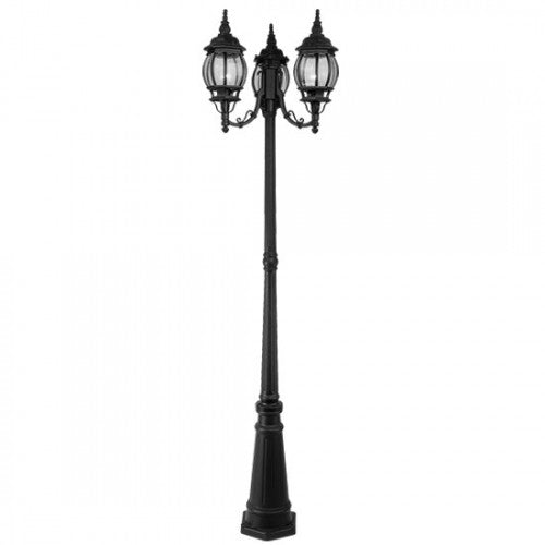 7710-14 Frontenac Medium Base 3 Light Bulb Socket Outdoor 3 Head Post 84" x 24" Aluminum and Clear Beveled Glass, Textured Black Finish 120V for Garden, Exterior Post