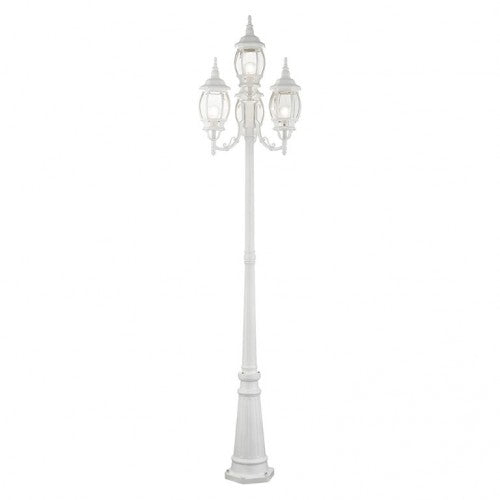 7711-13 Frontenac Medium Base 4 Light Bulb Socket Outdoor 4 Head Post 93" x 24" Aluminum and Clear Beveled Glass, Textured White Finish 120V for Garden, Exterior Post