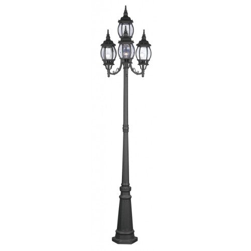 7711-14 Frontenac Medium Base 4 Light Bulb Socket Outdoor 4 Head Post 93" x 24" Aluminum and Clear Beveled Glass, Textured Black Finish 120V for Garden, Exterior Post