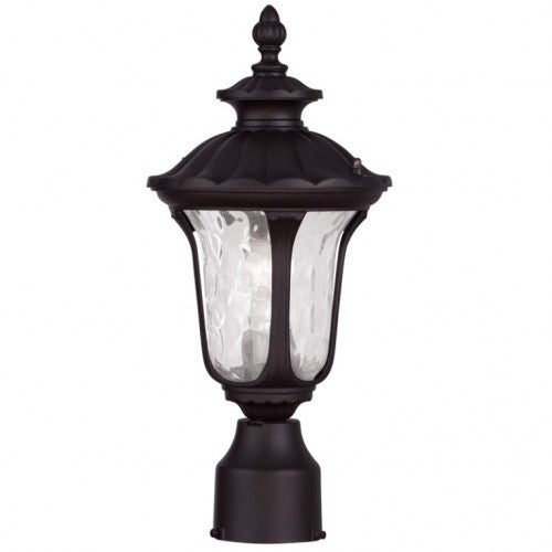 7848-07 Oxford Medium Base 1 Light Bulb Socket Small Outdoor Post Top Lantern 15.5" x 7.25" Cast Aluminum and Clear Water Glass, Bronze Finish 120V for Garden, Exterior Post