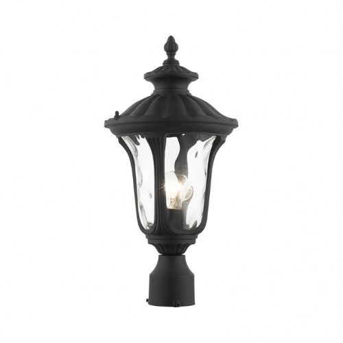 7848-14 Oxford Medium Base 1 Light Bulb Socket Small Outdoor Post Top Lantern 15.5" x 7.25" Aluminum and Hand Blown Clear Water Glass, Textured Black Finish 120V for Garden, Exterior Post