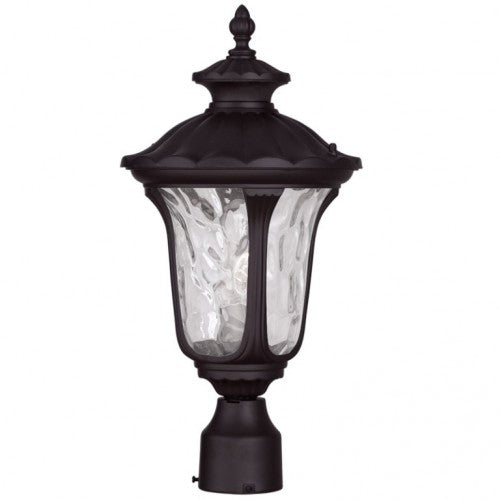 7855-07 Oxford Medium Base 1 Light Bulb Socket Medium Outdoor Post Top Lantern 19" x 9.5" Cast Aluminum and Clear Water Glass, Bronze Finish 120V for Garden, Exterior Post
