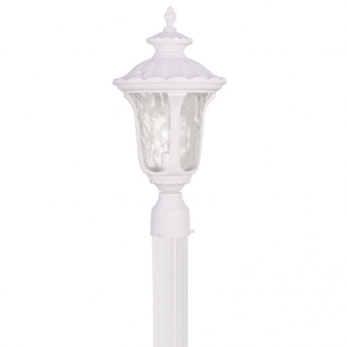 7855-13 Oxford Medium Base 1 Light Bulb Socket Medium Outdoor Post Top Lantern 19" x 9.5" Aluminum and Hand Blown Clear Water Glass, Textured White Finish 120V for Garden, Exterior Post