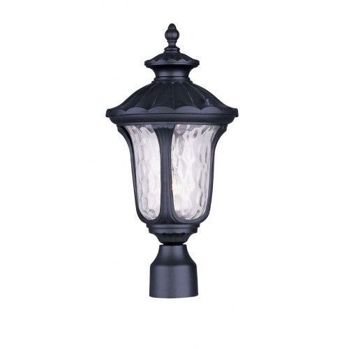 7855-14 Oxford Medium Base 1 Light Bulb Socket Medium Outdoor Post Top Lantern 19" x 9.5" Aluminum and Hand Blown Clear Water Glass, Textured Black Finish 120V for Garden, Exterior Post