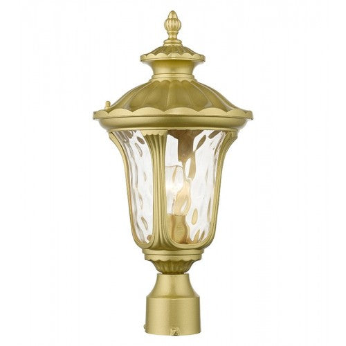 7855-33 Oxford Medium Base 1 Light Bulb Socket Medium Outdoor Post Top Lantern 19" x 9.5" Cast Aluminum and Hand Blown Clear Water Glass, Soft Gold Finish 120V for Garden, Exterior Post