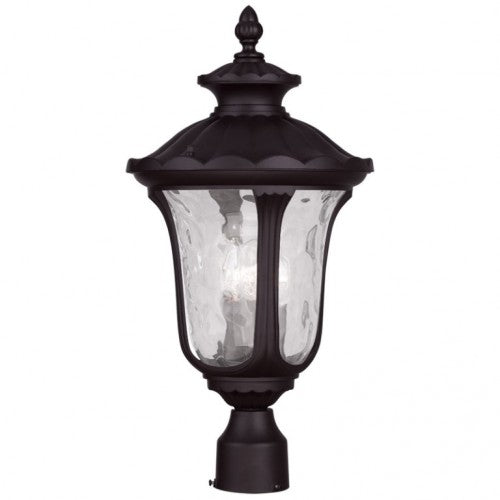 7859-07 Oxford Candelabra Base 3 Light Bulb Socket Large Outdoor Post Top Lantern 22" x 11" Cast Aluminum and Clear Water Glass, Bronze Finish 120V for Garden, Exterior Post
