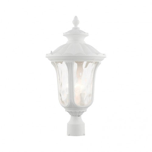 7859-13 Oxford Candelabra Base 3 Light Bulb Socket Large Outdoor Post Top Lantern 22" x 11" Aluminum and Hand Blown Clear Water Glass, Textured White Finish 120V for Garden, Exterior Post