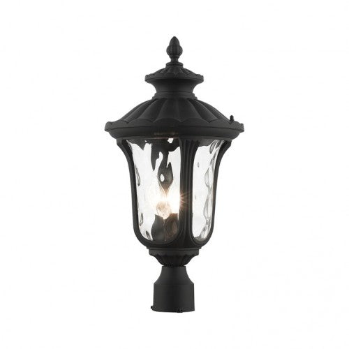 7859-14 Oxford Candelabra Base 3 Light Bulb Socket Large Outdoor Post Top Lantern 22" x 11" Aluminum and Hand Blown Clear Water Glass, Textured Black Finish 120V for Garden, Exterior Post
