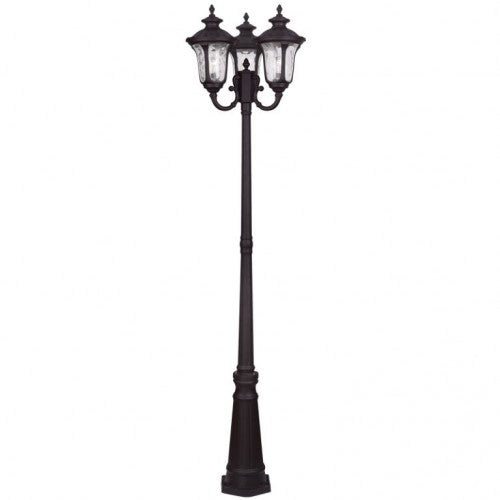 7866-07 Oxford Medium Base 3 Light Bulb Socket Outdoor 3 Head Post 87" x 23" Cast Aluminum and Clear Water Glass, Bronze Finish 120V for Garden, Exterior Post