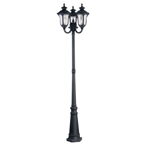 7866-14 Oxford Medium Base 3 Light Bulb Socket Outdoor 3 Head Post 87" x 23" Clear Water Glass, Black Finish 120V for Garden, Exterior Post