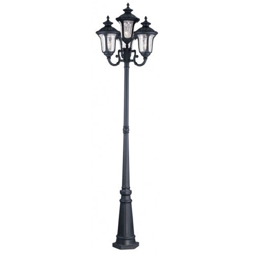 7869-14 Oxford Medium Base 4 Light Bulb Socket Outdoor 4 Head Post 93" x 23" Clear Water Glass, Black Finish 120V for Garden, Exterior Post