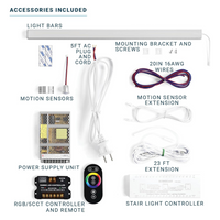 SLMS03 Intelligent LED COB Strip Light Stair Light Kit 10, 16 or 20 Stairs with Remote Control, Motion Sensor, RGB and Tunable 2700K/3000K/3500K/4000K/5000K,