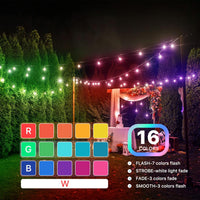 SLR104 50ft Adjustable Connector LED RGBW Bistro String Lights RGBW Color Changing Outdoor Weatherproof 12V 3W E10 B9 10pcs Bulbs