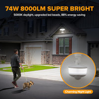 74W Wired Outdoor LED Flood Light, 120V 5000K Motion-Sensor Security Light 8000LM, IP65