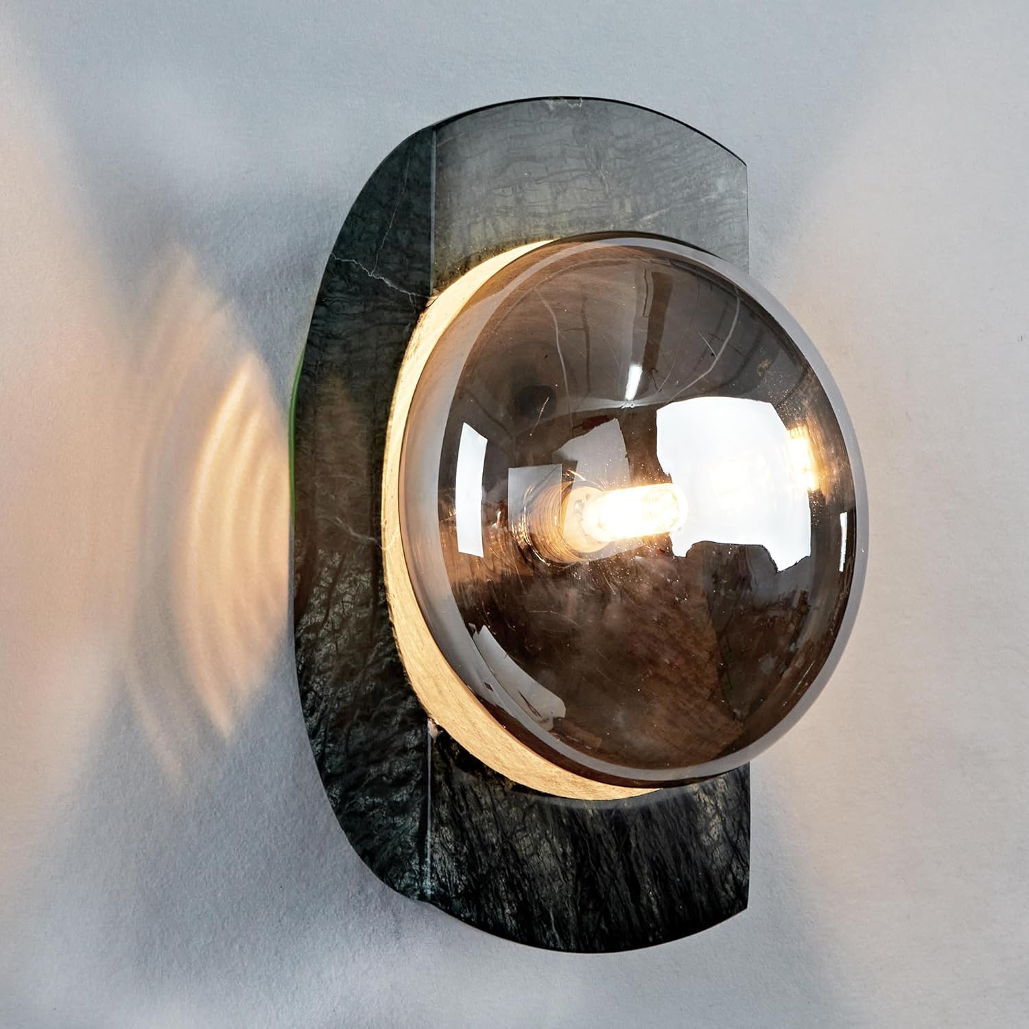 SCH13 Smoked Luster Veining Globe Solid Green Marble Indoor and Outdoor Wall Sconce Light 6.9"x5.5"x10.9" LED G9 Base Socket Line Voltage 120V Waterproof