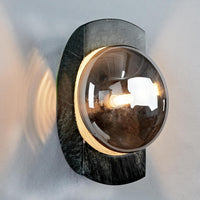 SCH13 Smoked Luster Veining Globe Solid Green Marble Indoor and Outdoor Wall Sconce Light 6.9