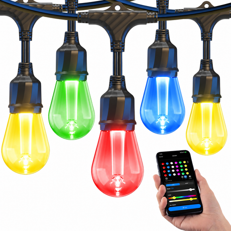 SLR100 LED RGBCWIC Smart Bistro String Lights Color Changing Outdoor Weatherproof 24V Edison Bulbs