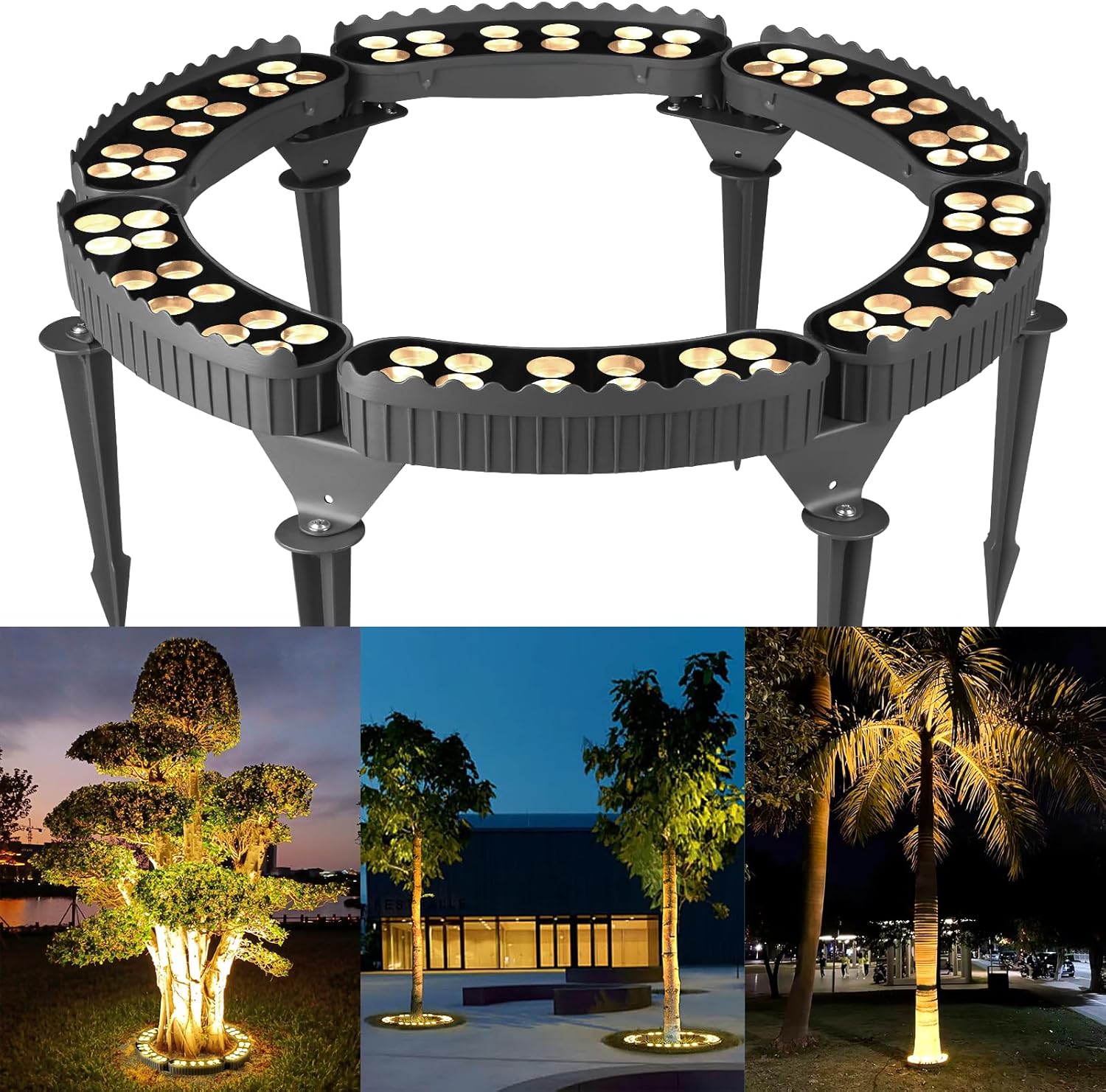 Outdoor Landscape Lighting LED 12V Low Voltage CDA72 72W DC 24V Low Voltage 3000K Warm White LED Outdoor Aluminum Outdoor Ring Tree Lights Landscape Lighting with Transformer Included Pack of 6 with Transformer
