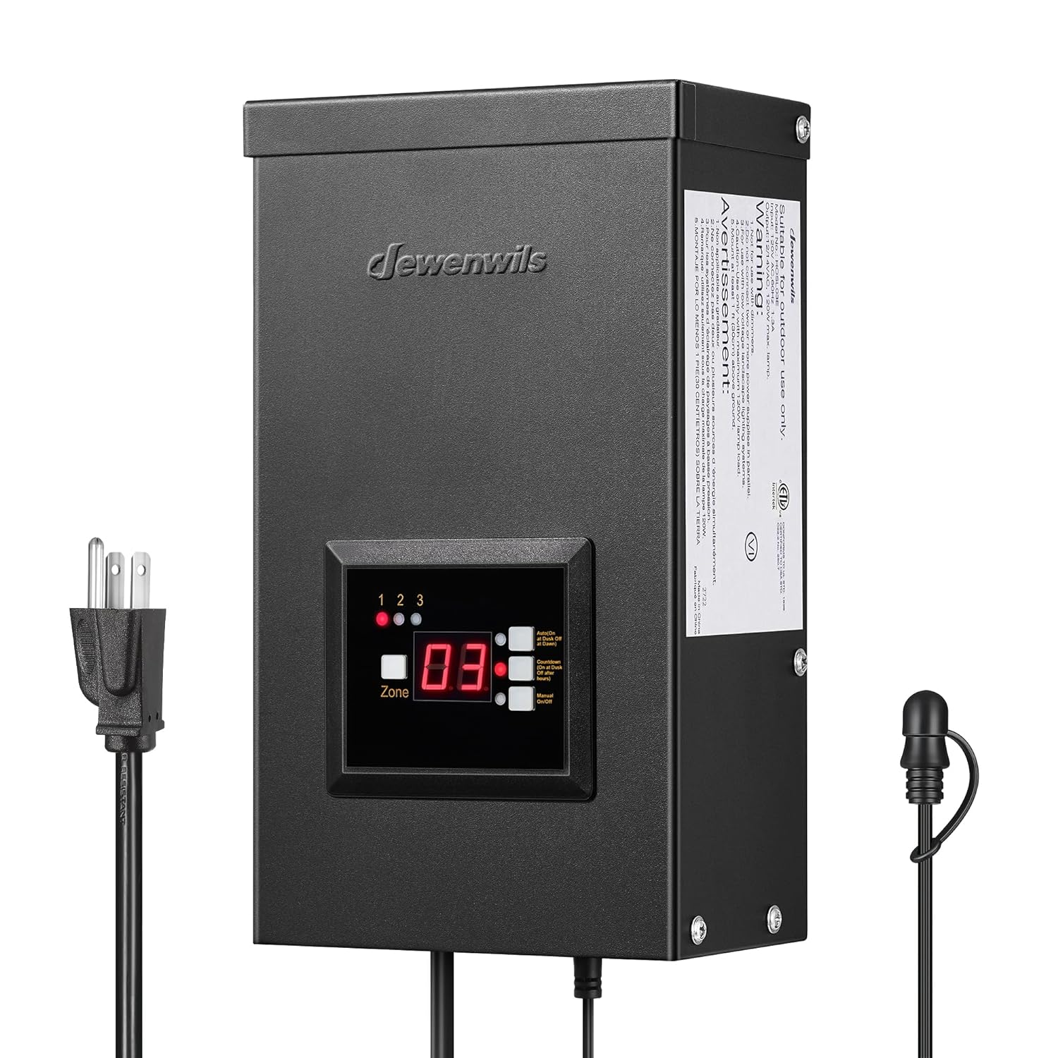 TM3Z 120W/200W/300W/600W AC 12V/14V Outputs, Low Voltage Outdoor 3 Independent Zones Transformer with Photocell & Timer