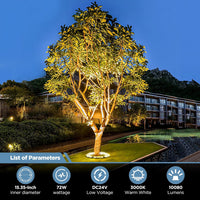 Outdoor Landscape Lighting LED 12V Low Voltage CDA72 72W DC 24V Low Voltage 3000K Warm White LED Outdoor Aluminum Outdoor Ring Tree Lights Landscape Lighting with Transformer Included