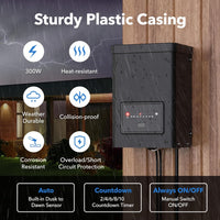 TSPA 60/120/200/300W AC 12V Outputs, Low Voltage Outdoor Plastic Transformer with Photocell and Countdown Timer