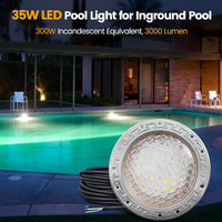 PL35 12V AC LED Stainless Steel Pool Light Jacuzzi Spa 6500K Cool White 3000LM Low Voltage Pool Light