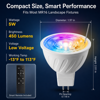 MR16 RGBCW 2700K-5000K Smart Bluetooth 5W 12V Low Voltage LED Bulbs 45° Dimmable Energy Saving Waterproof Light with Antenna and Remote Control
