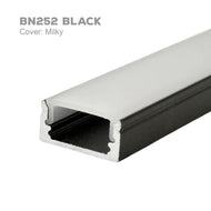 BN252 Rectangular Surface Mounted 8 ft Aluminum Channel 10 Pack for 0.43" LED Strip Light Cover with End Caps - Black with Milky Cover