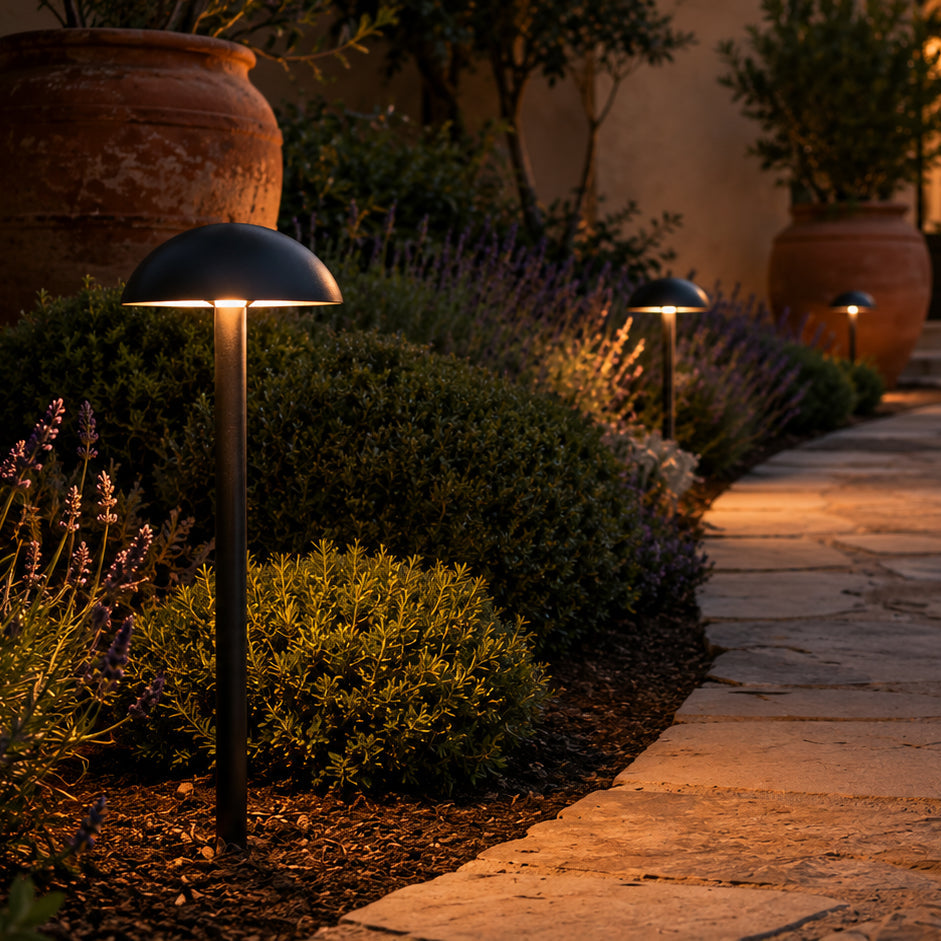 low voltage patio umbrella lights CDPA80 4x/8x/12x Package 5W 12V-24V AC/DC Dome-shaped Hat 3000K Warm White Integrated LED Aluminum Path Light 9' Aluminum Patio Umbrella, Hydration Reservoirs Select:Clear Dual-Pane AF The cantilever design positions