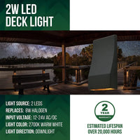 DLA06 6-Pack 2W Low Voltage LED Outdoor Deck Down Lights Package, 12V LED Step Patio Landscape Lights