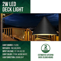 DLA07 6-Pack 2W Low Voltage LED Outdoor Deck Down Lights Package, 12V LED Step Patio Landscape Lights