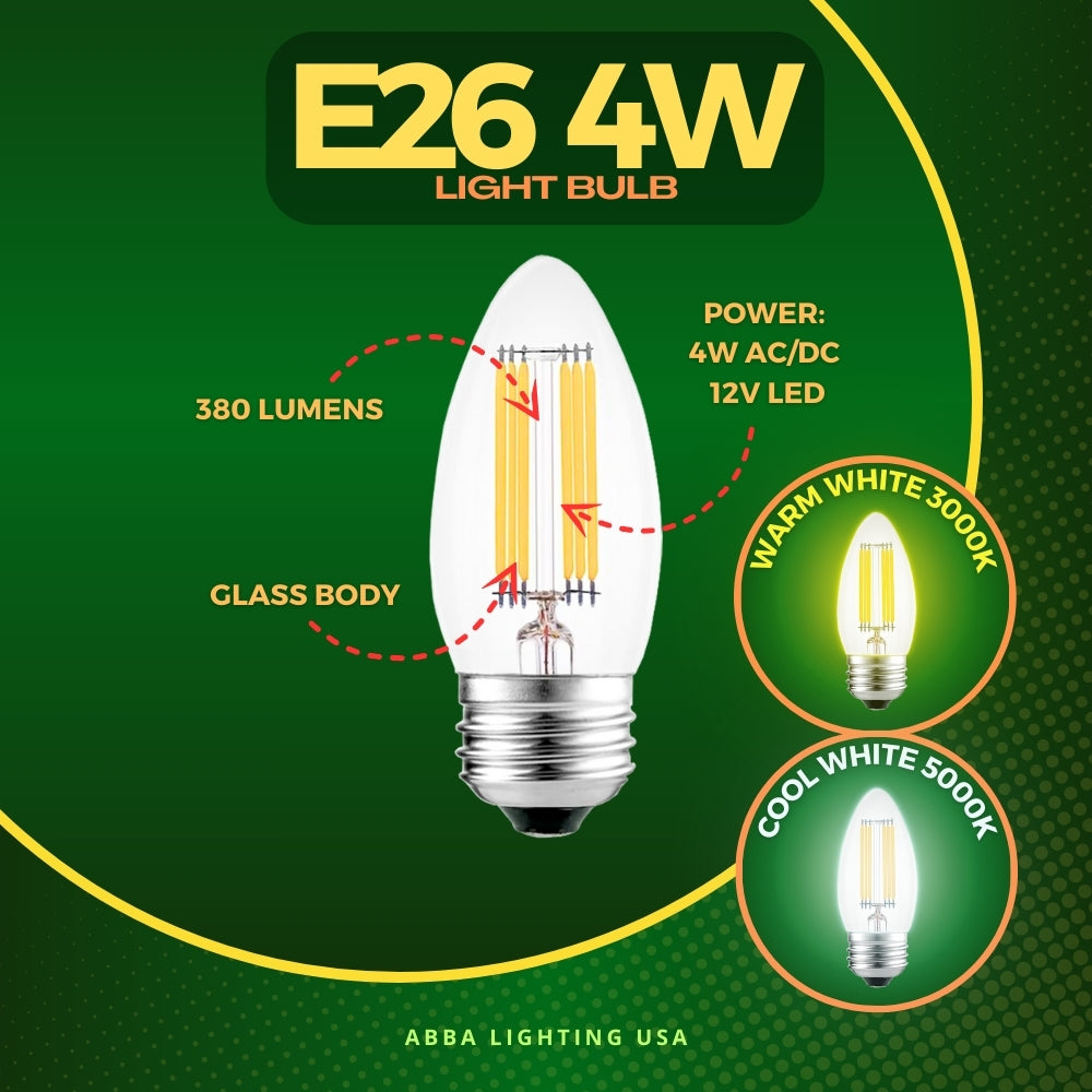 E26 4W LED Filament Edison Bulbs Dimmable Light Bulb