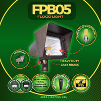 Outdoor Landscape Lighting LED 12V Low Voltage FPB05 4x/8x/12x Package Cast Brass Rectangular LED 12V Low Voltage Directional Flood Light Adjustable Landscape Lighting with 3W 3000K Bulb
