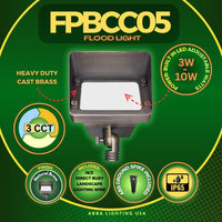 Outdoor Landscape Lighting LED 12V Low Voltage FPBCC05 Cast Brass 3CCT Adjustable 3W-10W Rectangular Built-In LED Flood Light 12V Low Voltage Floodlight Fixture