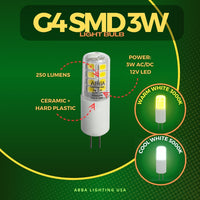 Outdoor Landscape Lighting LED 12V Low Voltage G4 2W/3W Dimmable SMD Bi Pin LED Capsule 12V Low Voltage Bulb Energy Efficient Light IP65 Waterproof 3 Watt (250 Lumens) AC