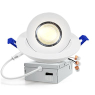 LED Canless Recessed Light 4 inch Gimbal 5CCT Dimmable Adjustable Directional Retrofit Eyeball Lighting with Jbox ETL Rated - White