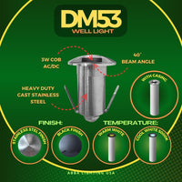 Outdoor Landscape Lighting LED 12V Low Voltage DM53 4x/8x/12x Package 3W COB 12V Low Voltage LED Monodirectional Stainless Steel Waterproof In-Ground Landscape Well Light 3000K