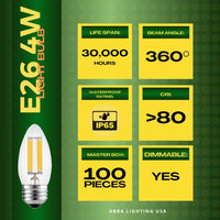 E26 4W LED Filament Edison Bulbs Dimmable Energy Saving Light Bulb