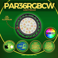 Outdoor Landscape Lighting LED 12V Low Voltage PAR36 12V 12W LED RGB + Tunable 2700K-5000K, 12W, Smartphone Controlled, Dimmable, W-Fi Controlled IP67 Waterproof Low Voltage Bulbs