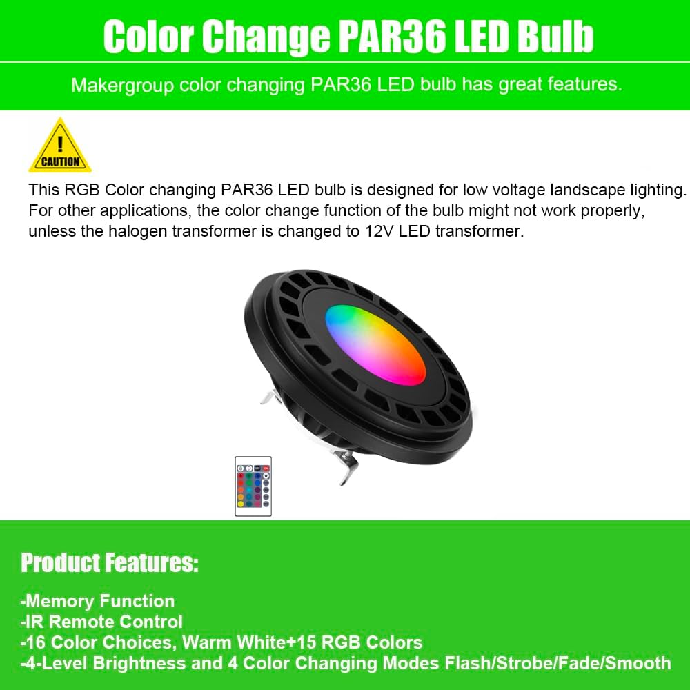 PAR36 7W LED RGBW, Remote Controlled, Dimmable, IP67 Waterproof Low ...