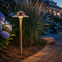 Outdoor Landscape Lighting LED 12V Low Voltage PLB04 Cast Brass Two Tier Brass LED 12V Pagoda Low Voltage Pathway Light G4 Socket