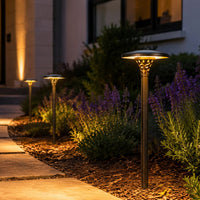 PLB28 4W 3000K Integrated LED Mushroom Hat Outdoor Garden Pathway Light | 12V Low Voltage Brass Path Light